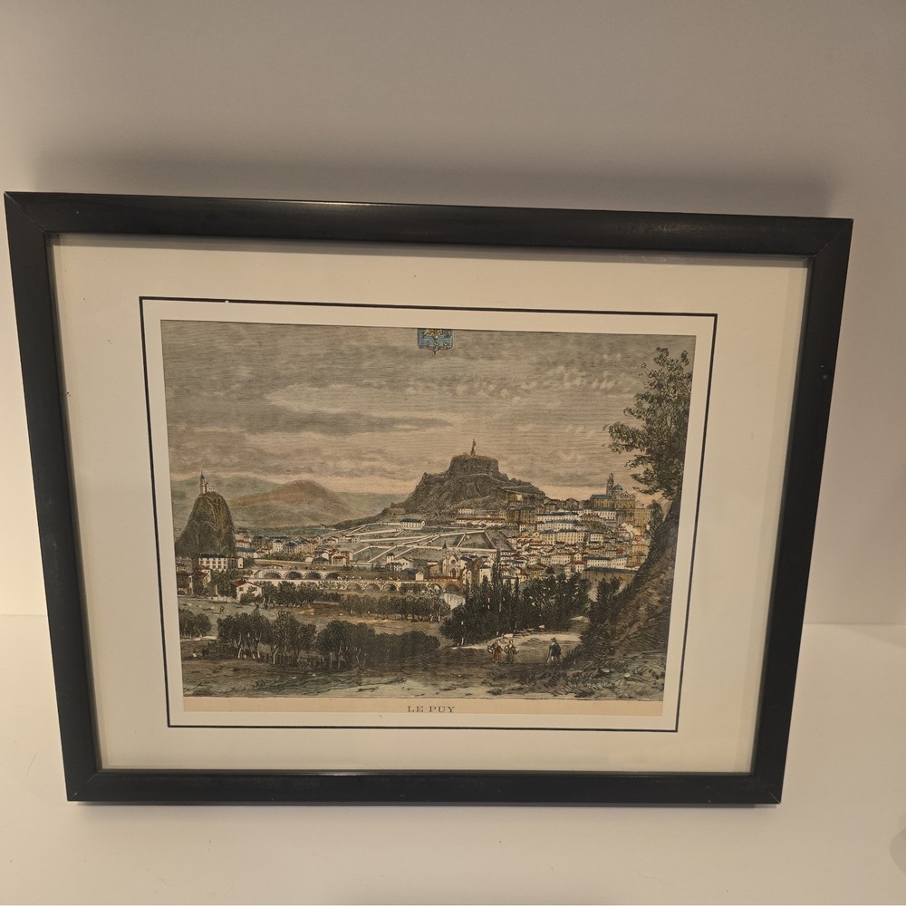 Antique 1882 Le Puy France Engraving Print on Paper Malte-Brun Framed